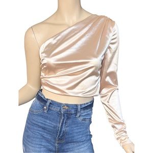 Satin One Shoulder Crop Top Size Medium